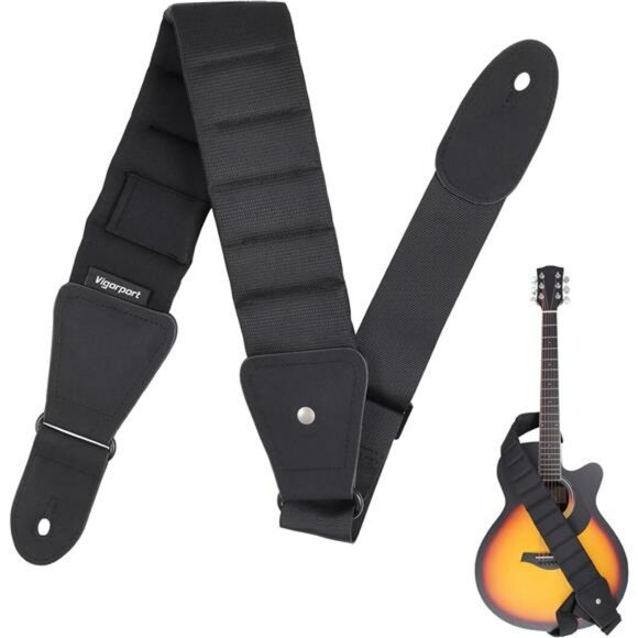 Wide Padded Guitar Strap Adjustable Electric Acoustic Bass Strap Pick Holder - Picture 1 of 7